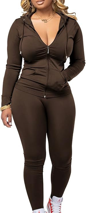 Women's Casual Sexy Long-sleeved Zipper Hoodie Two-piece Set Sports Suit