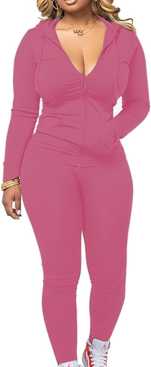 Women's Casual Sexy Long-sleeved Zipper Hoodie Two-piece Set Sports Suit
