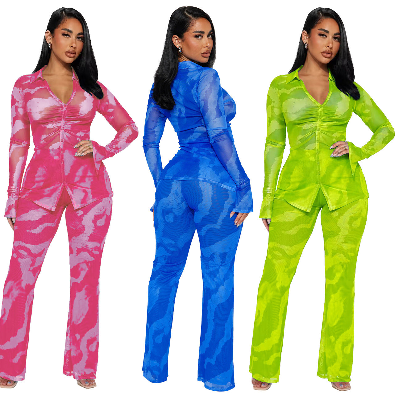 Sexy Fashion Mesh Floral Print Two-piece Set