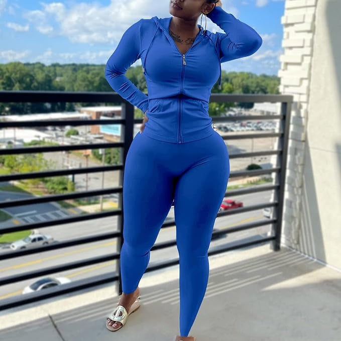 Women's Casual Sexy Long-sleeved Zipper Hoodie Two-piece Set Sports Suit