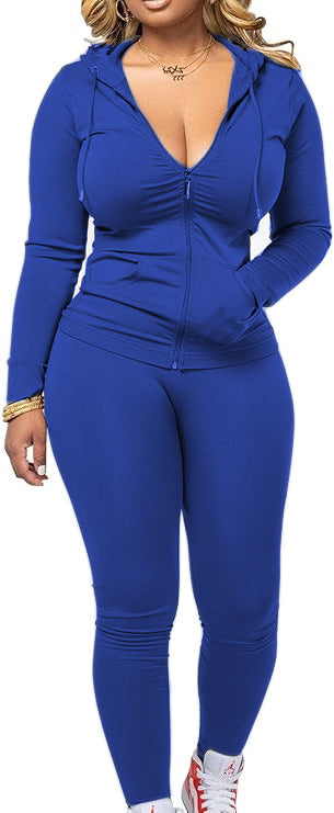 Women's Casual Sexy Long-sleeved Zipper Hoodie Two-piece Set Sports Suit